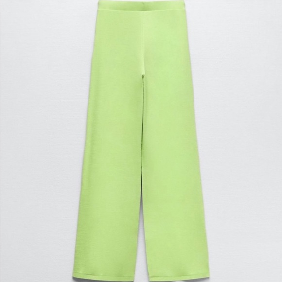 Zara flare high waisted green ribbed pants - Picture 5 of 12